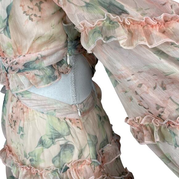 Guilty of Glam Floral Cutout Lace Up Mini Dress Blush Pink Ruffles Date Night S - Picture 6 of 12